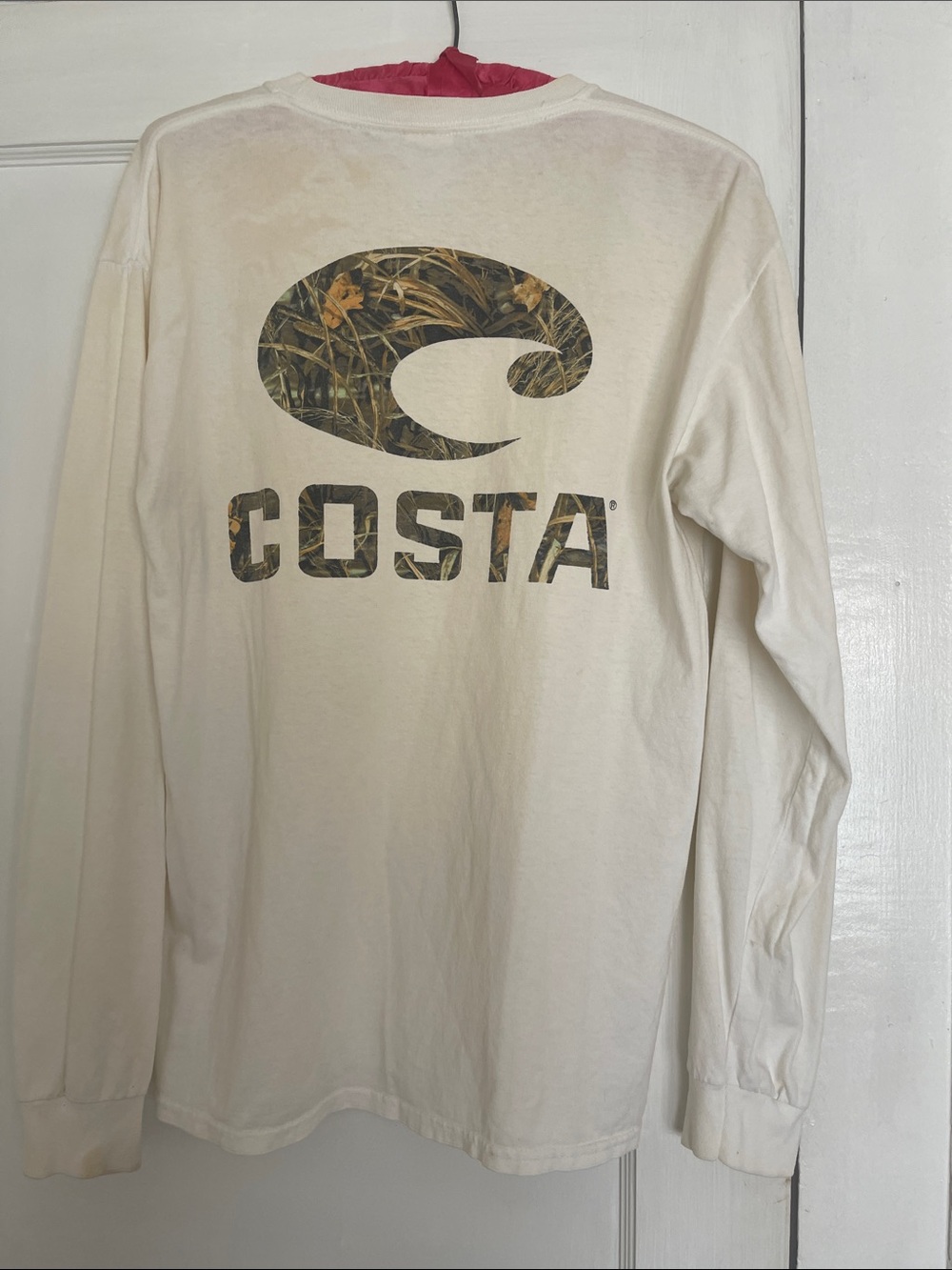 Costa Long Sleeve Logo Tee in Off-White with Camo Logo